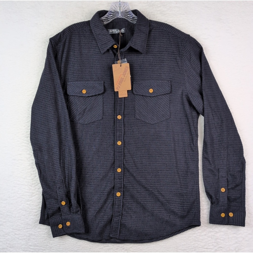 NWT PJ Paul Jones Textured Button Up Shirt Men's Medium Navy Blue‎ Long Sleeve